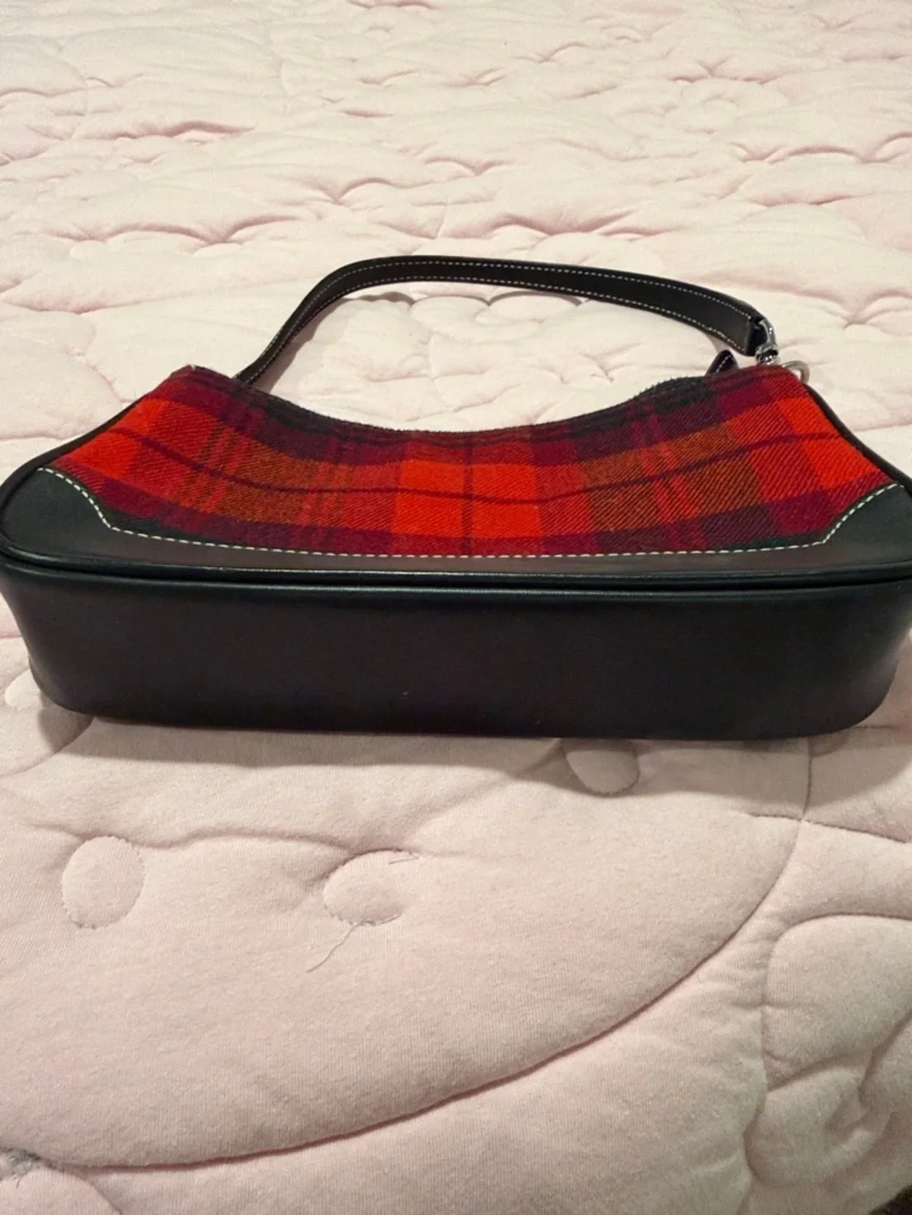 Coach Red Tartan Plaid Shoulder Bag with Black Trim